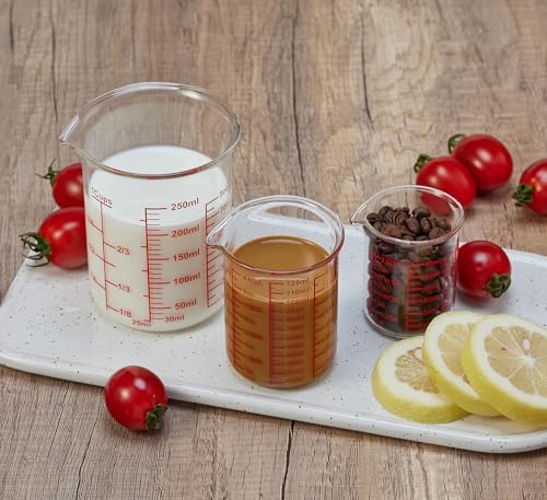 Ackers BORO3.3 Glass Measuring Cups with Spouts, 3-Piece Set, 60/120/250 ml