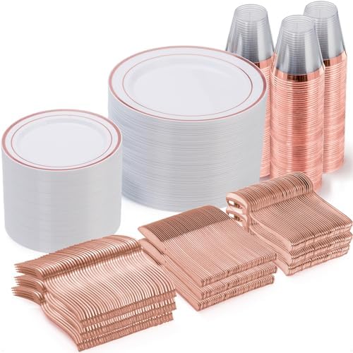 Goodluck 600 Pieces Rose Gold Disposable Plates for 100 Guests