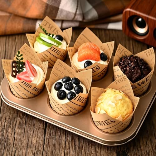 120PCS Tulip Cupcake Liners for Baking Cups Newspaper Print Muffin Liners