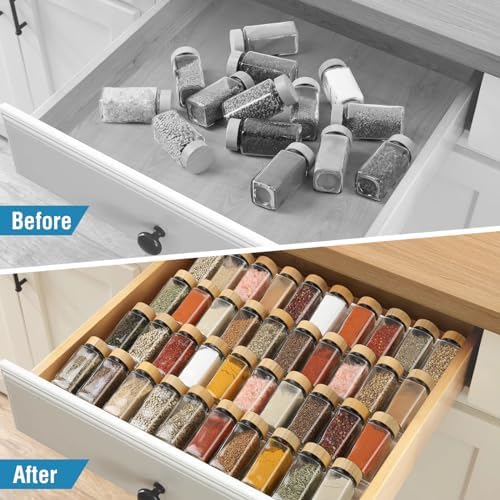 Suneerplay Spice Drawer Organizer 4 Tier, Acrylic Seasoning Organizer Rack, Clear Spice Rack Tray, Kitchen Seasoning Jars Drawers Insert (Jars Not Included/Expandable From 9" to 18") (Pack of 3)