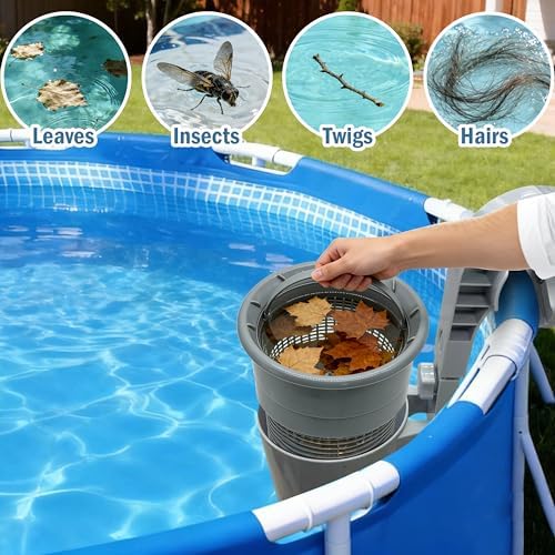 Above Ground Pool Skimmer, Wall Mount Surface Skimmer for Tubular & Inflatable Pools, Adjustable Brackets, Upgraded ABS Float-Resistant Lid, Pool Debris Filter