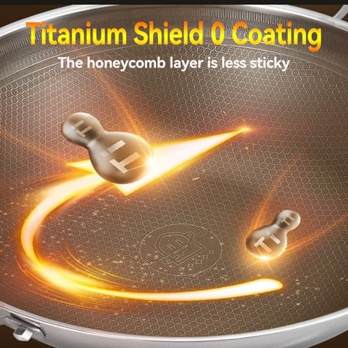 Titanium Hammered Wok with Double Handles, 2026 New Frying Pans Nonstick, Non-Stick Wok, Scratch-Resistant Non Stick Titanium Pans for Cooking,With lid,15.74in