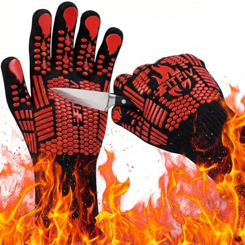 BBQ Gloves, 1472°F Heat Resistant with Silicone Grip Oven Mitts