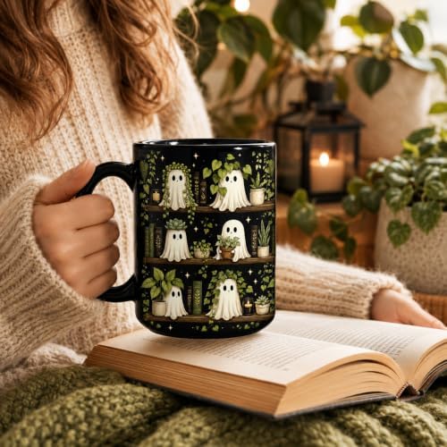 Hyturtle Cute Ghost Plant Mug 15 Oz And Keychain Book Lover Gifts