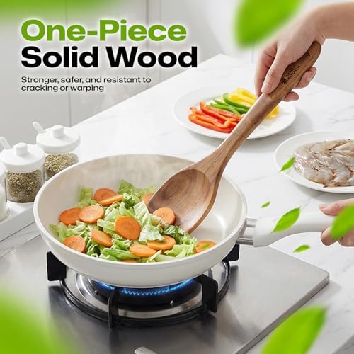 AIUHI Wooden Spatula, Natural Teak Wood Cooking Spatula, Long Handle Non-Stick Safe Wooden Turner, Heat Resistant Kitchen Utensil for Stir Frying Serving Wok Cooking