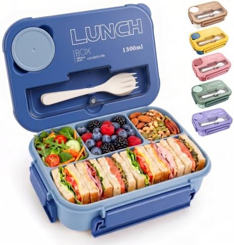 Bento Box Adult Lunch Box, Lunch Containers for Adults 44.5 Oz/5 Cup, Blue
