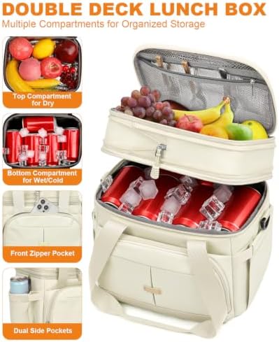 Pritent Lunch Box for Men Women Double Decker Insulated Lunch Bag for men