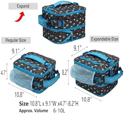 Expandable Lunch Box Kids,Cute Cartoon Insulated Lunch bag for Kids Boys Girls Portable Double-Capacity Lunchbox Special Design for school Picnic Outdoor