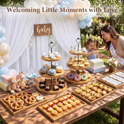 6pcs Wooden Dessert Table Display Set, 3 Tier Cupcake Stand Set with Serving Trays, Rustic Dessert Display Stand, Cake Stand Set for Wedding Dessert Table, Birthday, Baby Shower, Party Food Display, Home Decor