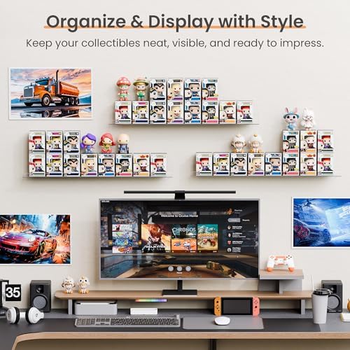 upsimples 18 Pack Acrylic Shelves for Wall Storage, 15" x 4“ Floating Bookshelves for Kids, Display Shelf Organizer for Bathroom, Bedroom, Living Room, Kitchen, Room Decor, Clear