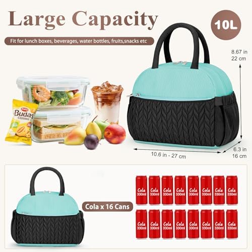 KUBYA Lunch Box for Women, Cute Grids Corduroy Insulated Lunch Bag Women Reusable Work Simple Adults Large Lunch Boxes Tote Bag Men Cooler Bag