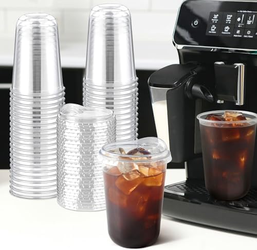 16 oz Clear Plastic Coffee Cups with Sip Lids, 50 Sets