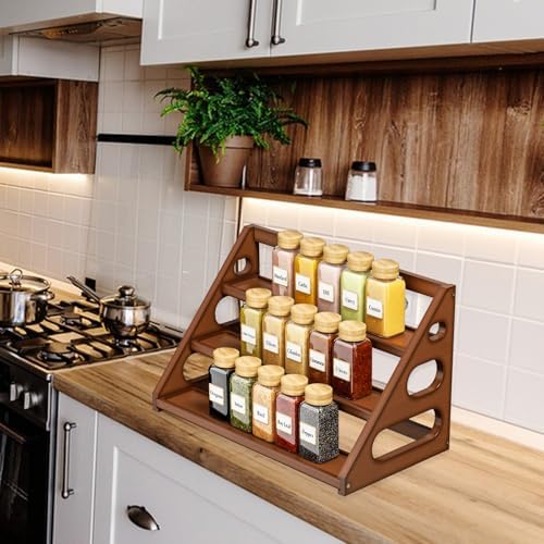 Spice Rack - Tiered Spice Rack Organization for Cabinet - 3 Tier Bamboo Display Spice Shelf for Countertop