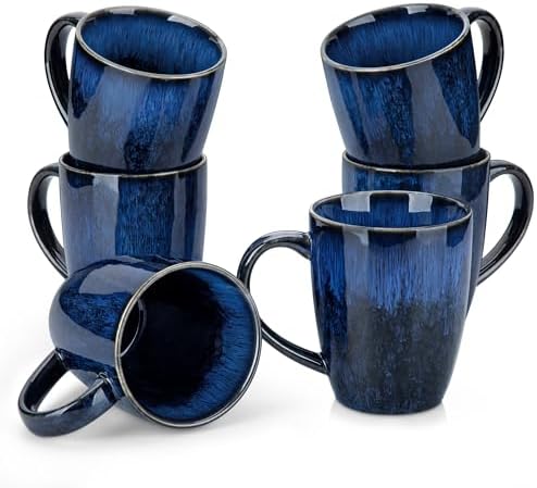 vancasso STARRY Ceramic Coffee Mug Set of 6, 16 Oz Tea Cups with Handle for Latte, Tea, Cappuccino, Milk, Cocoa, Microwave&Dishwasher Safe, Blue