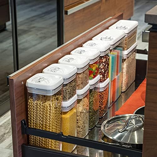 Felli Flip Tite Storage Container with Lid 4" Airtight Ring Seal Top, Stackable Acrylic Canister Jar Set for Kitchen Pantry Organizer, Food Spice Pasta Snack (5pk, Variety)