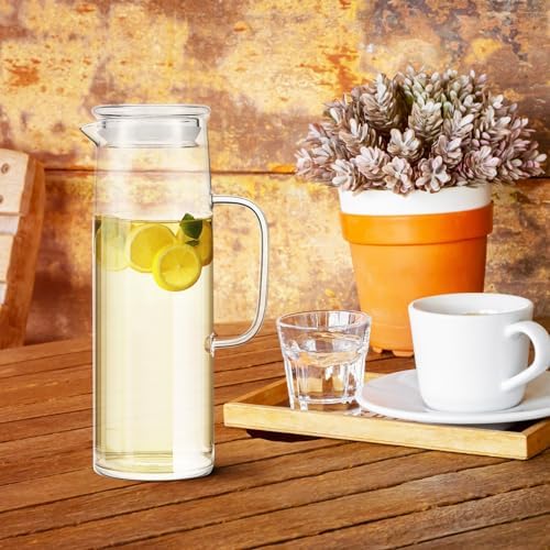 Hsei 2 Sets Glass Pitcher with Lid Water Carafe, Glass Lid, 1.5L