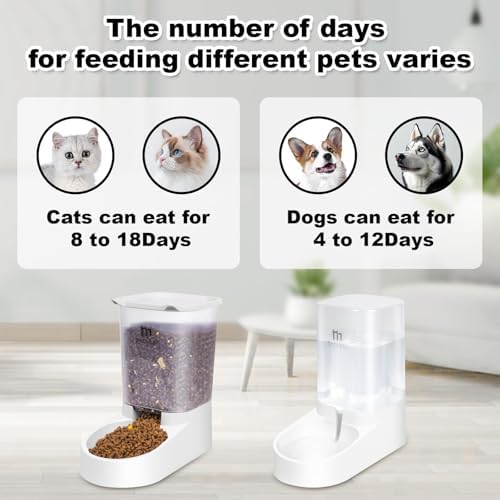 Marchul Dog Feeder and Water Dispenser, Automatic Gravity Dog Food Dispenser, Pet Food Dispenser Set for Small Medium Dogs Puppy Kitten (1 Gallon / 3.8L with Silicone Mat)