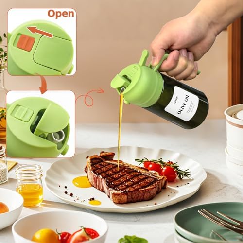 Olive Oil Sprayer for Cooking, 16oz Glass 2 in 1 Oil Dispenser Bottle