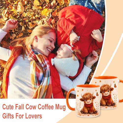 Hyturtle Highland Cow Coffee Mug, Cute Fall Maple Leaf Gift For Cow Lovers