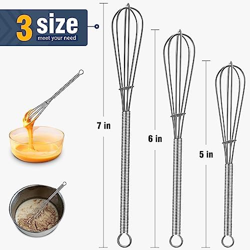 Eddeas Small Whisk Stainless Steel, Mini wire whisk 3 Pieces, 5in, 6in & 7in Tiny Whisks Perfect for Whisking, Beating, Mixing Sauces & Blending Ingredients.