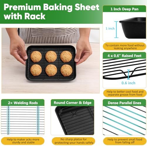 P&P CHEF Nonstick Baking Oven Pan with Rack for Cookie, 9.3 x 7 Inch