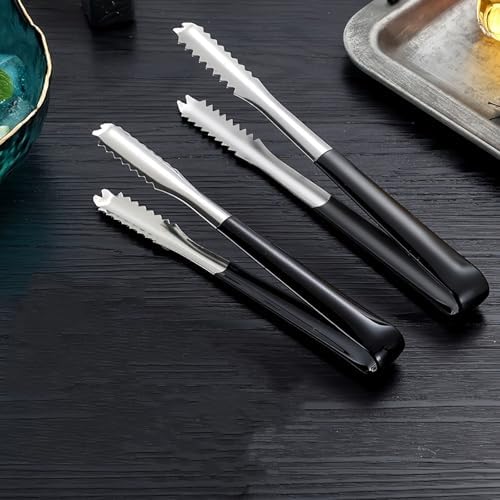 2 Pack Stainless Steel Ice Tongs, 6 Inch Small Tongs With Black Silicone Handles Metal Tongs - Ideal for Ice Cubes, Fruits, Ice Buckets, Sugar Cubes, Home Kitchen Use Small Serving Tongs