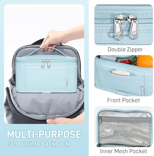 NOL Small Lunch Bag Mini Lunch Box Insulated Lunch Bag for Men/Women Leakproof Cooler Tote Bag Lightweight Nylon Waterproof Lunch Box For Work, Light blue