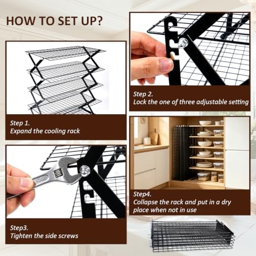 5 Tier Collapsible Cookies Cooling Rack with Adjustable 4 Setting Design