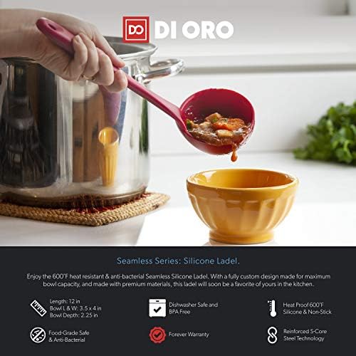 DI ORO Silicone Ladle - Soup & Serving, 600F Heat Resistant, Red