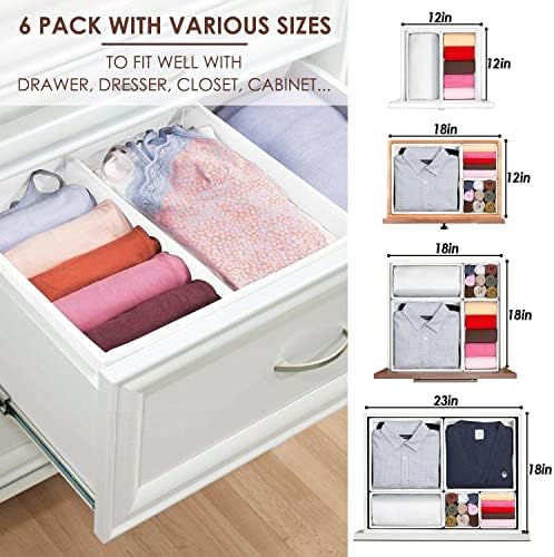 Criusia 6 Pack Clothes Drawer Organizer, Fabric Foldable Closet Dresser Drawer Organizer for Clothing, Bra Sock Underwear Drawer Organizer for Nursery Dorm Bedroom Organization (6 Bins, White)