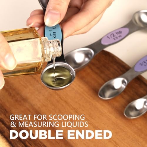 ChefAide Set of 8 Magnetic Measuring Spoons, Stainless Steel, Dual Sided
