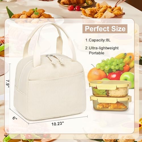 LEDAOU Lunch Box for Women Insulated Lunch Bag Corduroy Lunch Tote Bags Leakproof Cooler Lunch Case for Travel Work Picnic (Corduroy Solid Beige)