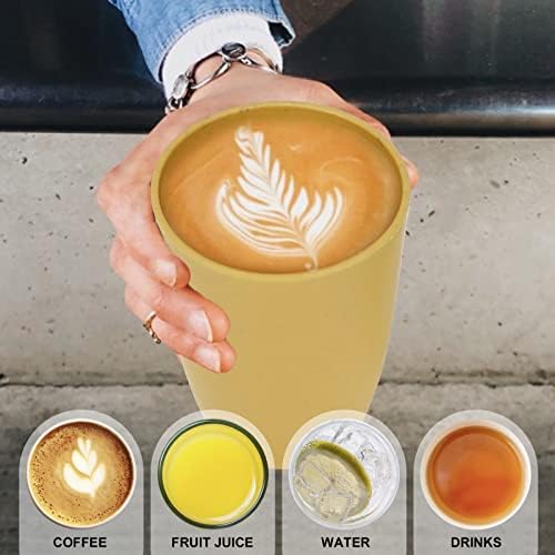 Wrova Wheat Straw Cups 6 PCS Good Alternative to Plastic Reusable Cups 20 oz Unbreakable Drinking Cup Reusable Dishwasher Safe Water Plastic Glasses Yellow Color