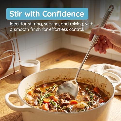Millvado Stainless Steel Big Cooking Spoon, Kitchen Utensils and Gadgets, 15 Inch Large Spoon For for Cooking, Basting, Serving, Dishwasher Safe Metal Utensil, Durable, Solid Construction