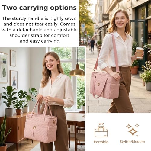 Large Lunch Box for Women, Insulated Lunch Bag for Work, Pink