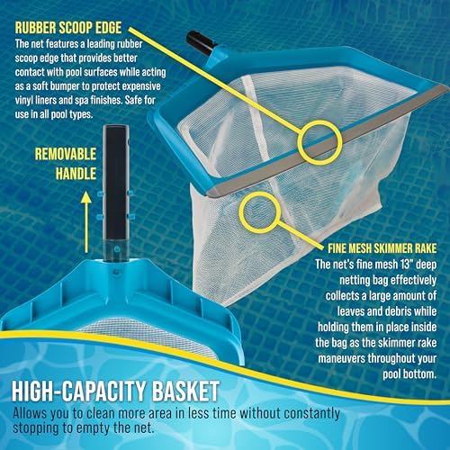 U.S. Pool Supply Pool Skimmer Net - Leaf Rake Fine Mesh Pool Skimmer Net