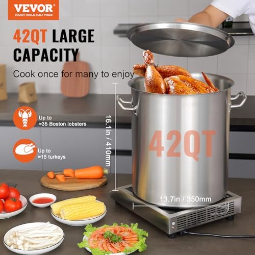 VEVOR 18/8 Stainless Steel Stockpot, 42QT Large Cooking Pots, Multipurpose Cookware Sauce Pot with Composite Base, Heavy Duty Commercial Grade Stock Pot, Sanding Treatment, for Large Groups Events