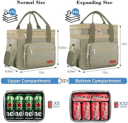 Coobiiya Insulated Lunch Box for Men & Women, Leakproof Lunch Bag Cooler Bag with 4 Pockets,Heavy Duty Lunch Bags Men Cooler Bags for Camping, Travel, Work Kayaking & Beach
