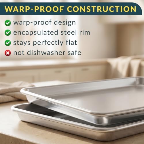 Aluminum Cookie Sheets for Baking Set of 2, 13x9" Quarter Sheet Pans