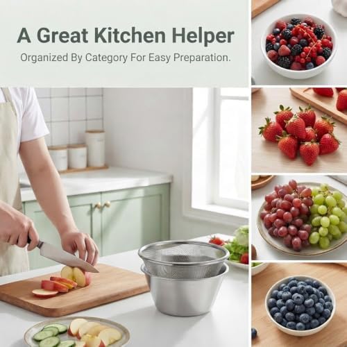 2Pcs Mini Colander 304 Stainless Steel Small Colander Strainer for Berries