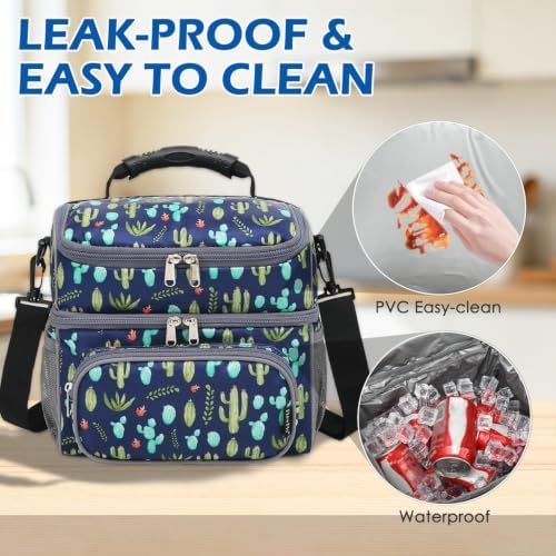 FlowFly Double Layer Cooler Insulated Lunch Bag Adult Lunch Box Large Tote Bag for Men, Women, With Adjustable Strap,Front Pocket and Dual Large Mesh Side Pockets