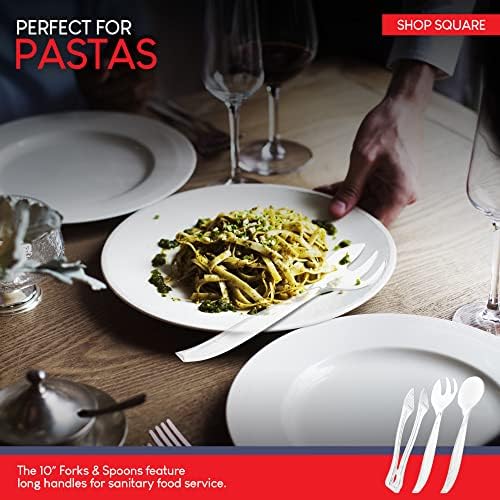 Disposable Plastic Serving Utensils - Set of 18 Clear Buffet Serving Utensils, 6 Each 6" Tongs, 10” Spoons, 10” Forks