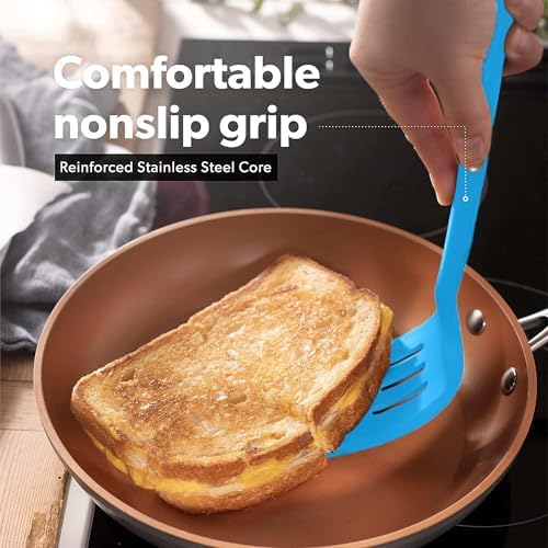 DI ORO Silicone Turner Spatula Set - 600F Heat Resistant, 4-Pc Blue