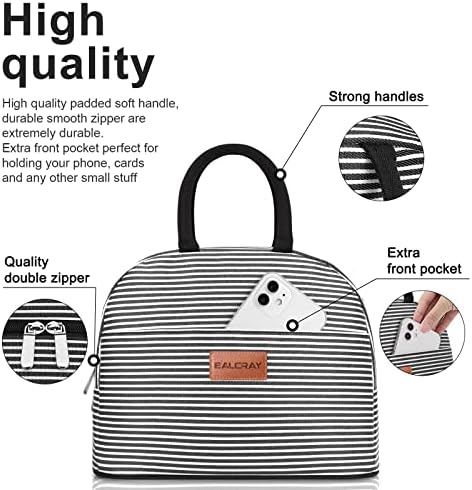 BALORAY Lunch Bag for Women Men Adult Lunch Box (Black white stripes), L