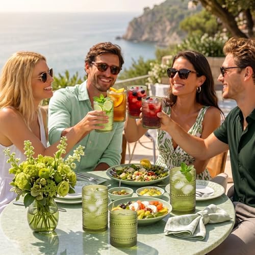 Hobnail Drinking Glasses Set of 12 Kitchen Glass Cups Glassware, Green