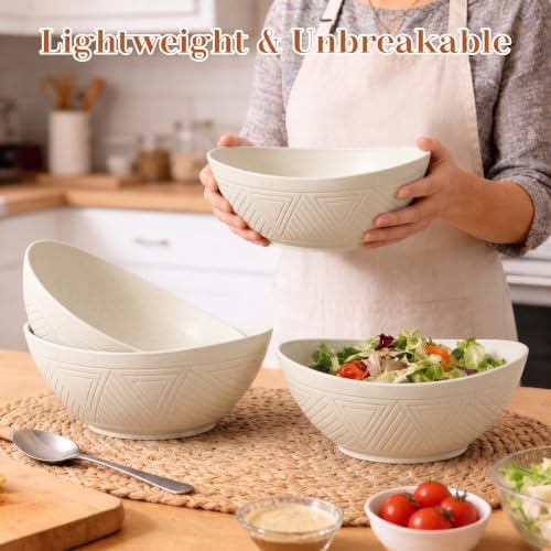 65 OZLarge Ramen Bowl, Wheat Straw Bowls Set of 4 (Beige)