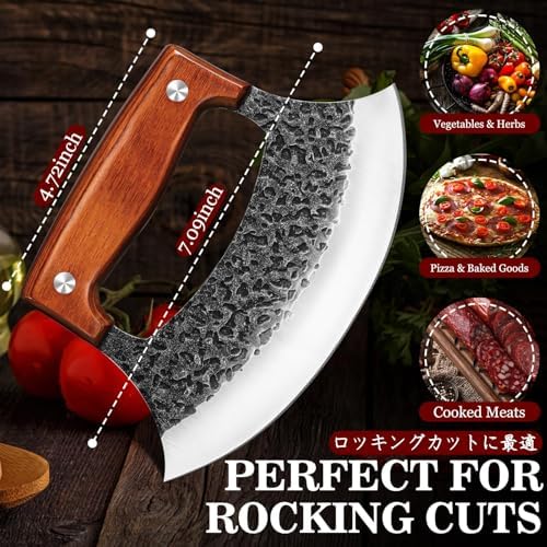 TIVOLI Hand Forged Ulu Knife - Mezzaluna Rocker Knife - Pizza Cutter