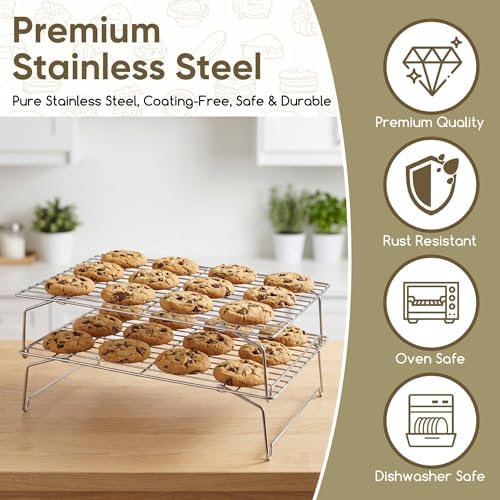 Herogo 2-Tier 15" x 10" Stainless Steel Stackable Cooling Rack, Silver