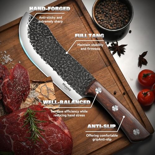 Huusk Butcher Knife Set with Roll Bag - 10PCS for Meat Processing Men Gift