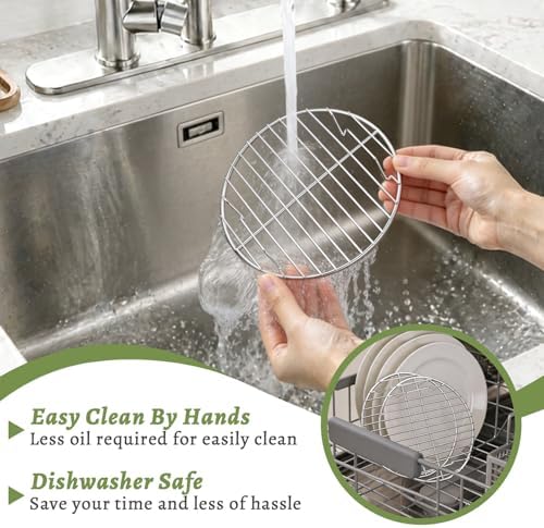 P&P CHEF 7.5 Inch Cooking Rack Round for Steaming Cooling, Silver, 2 Pack